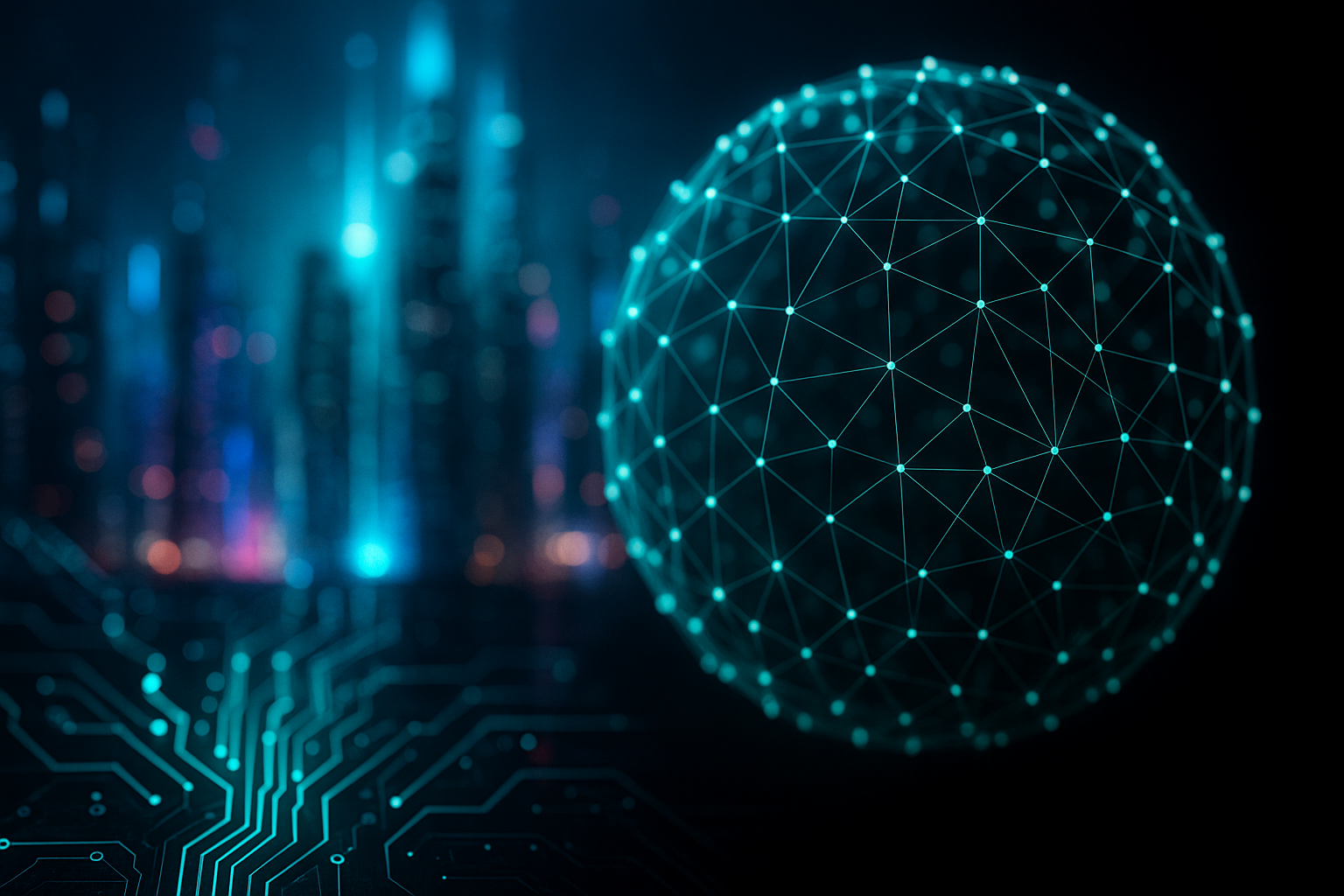 Futuristic digital art representing the future of internet with a connected globe and circuit-like patterns
