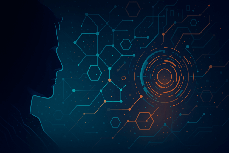 Futuristic Web3 concept showing a dark digital profile facing a glowing network, symbolizing Kaito Web3 engagement distortion and fake community signals.