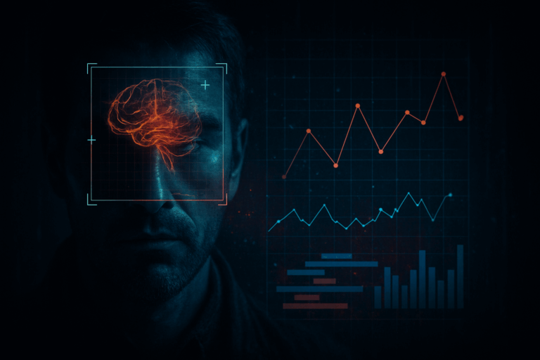 Predictive internet scanning a human brain to track data and behavior, illustrating digital surveillance and cognitive manipulation