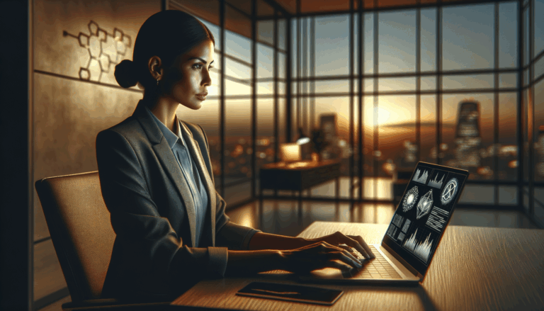 A business professional focused on blockchain analytics on a laptop screen