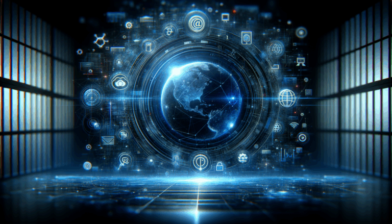 high-definition realistic image blue tones black vignette representing the future of internet