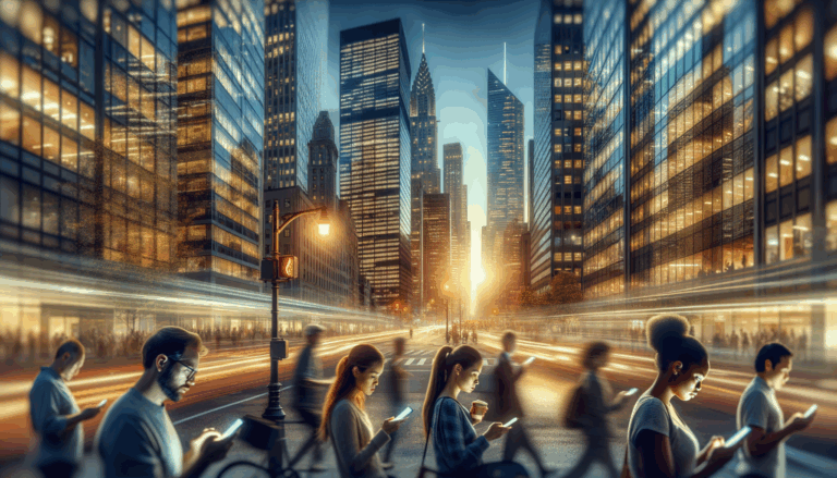 People in a vibrant financial district at dusk engaging in digital transactions, highlighting Stripe's blockchain revolution.