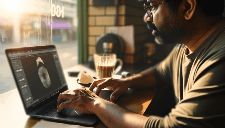 Developer integrating Apple's local AI models into an app on a laptop in cozy office setting