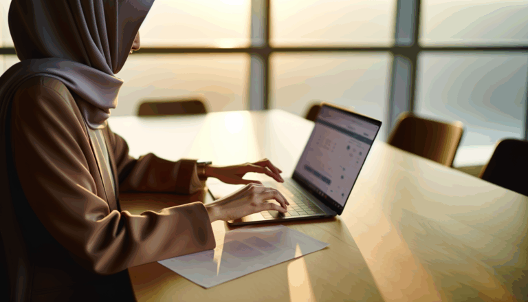Person analyzing data on laptop with over-the-shoulder action and objects in focus
