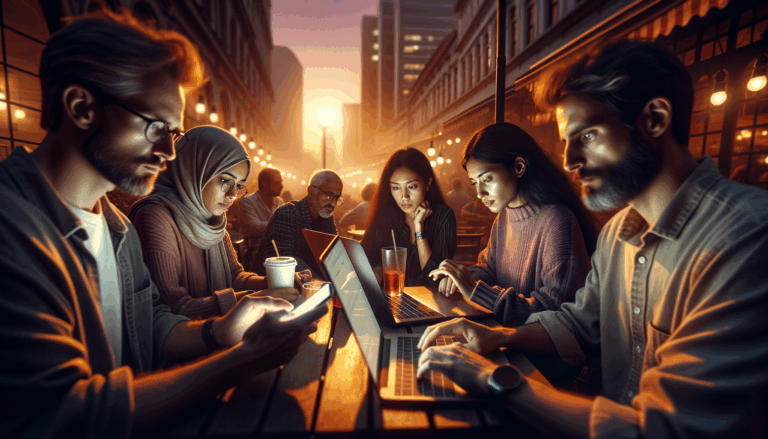 An ultra-realistic cinematic scene at dusk featuring Web3 trends collaboration