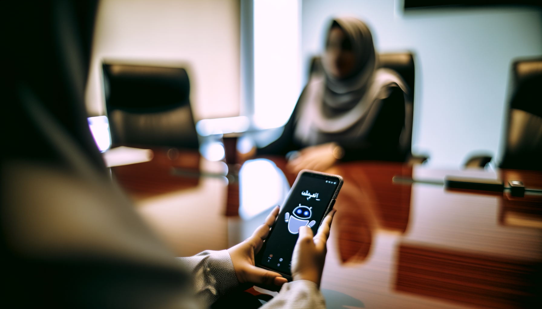 Person engaging with an AI chatbot on smartphone, focusing on hands and objects with AI regulation in California
