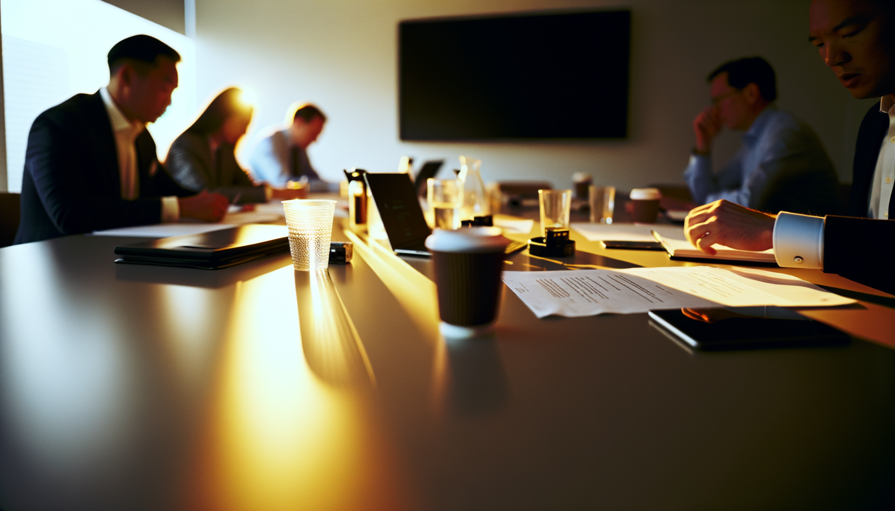 Professionals engaged in a meeting in a modern conference room, enterprises betting on AI