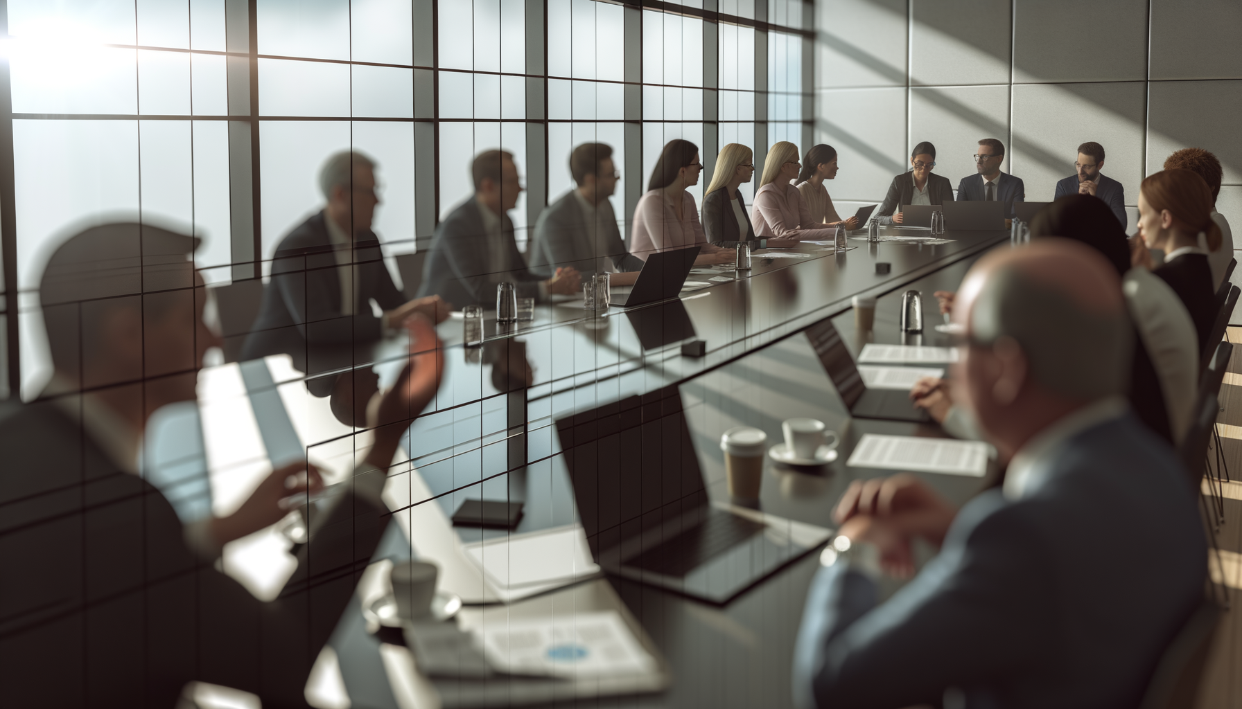 Diverse professionals discussing Google's Gemini 3 Flash in a tech conference room
