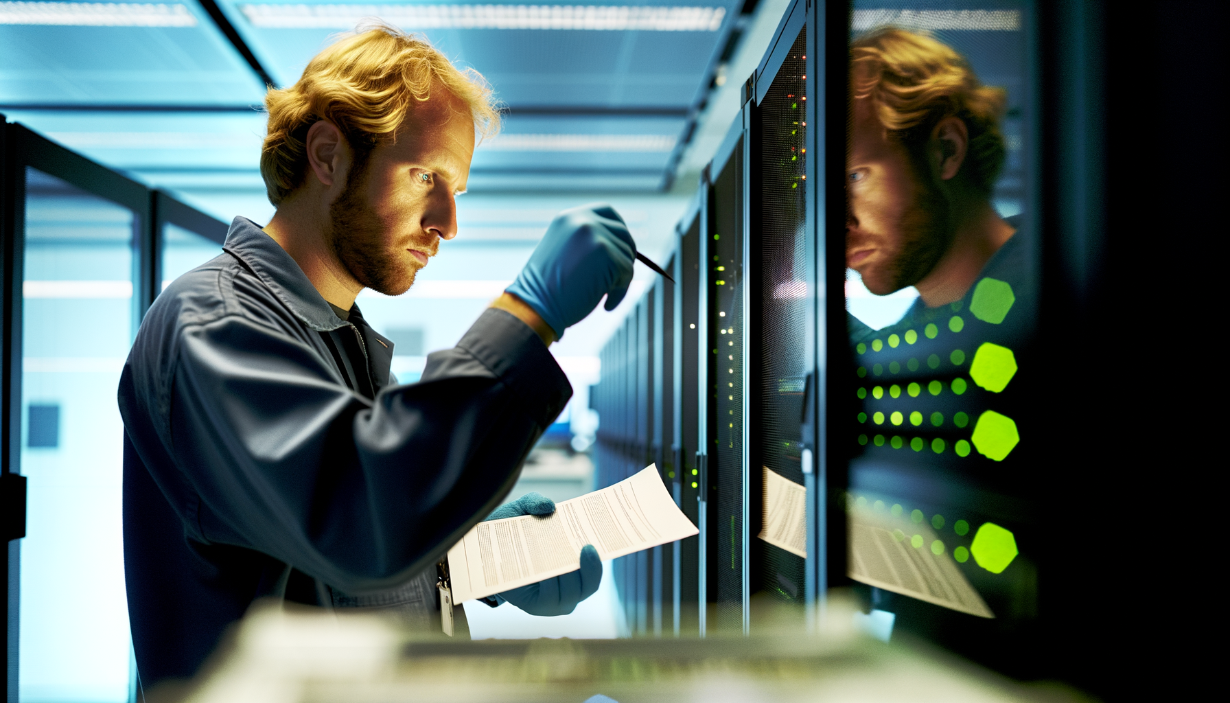 Engineer deploying AI servers in a high-tech lab setting with Amazon's AI Factories focus keyword in focus