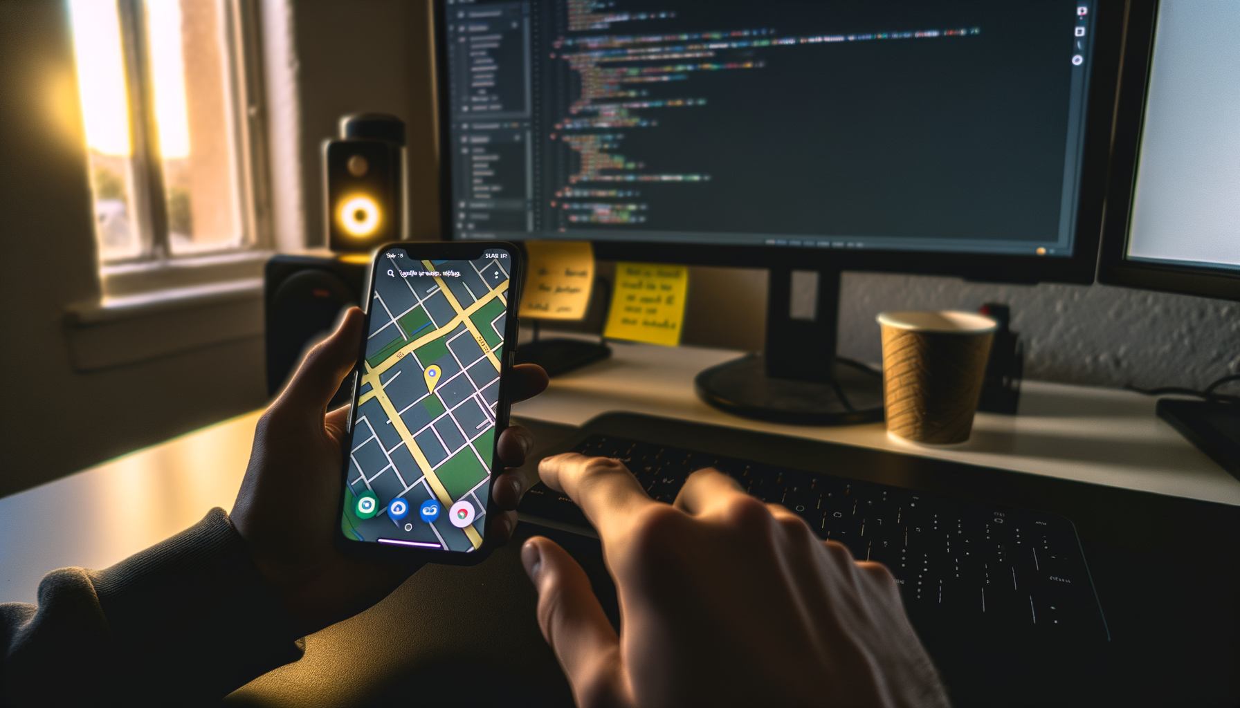 Person using Google Maps on smartphone in cozy indoor setting for Google AI personalized insights.