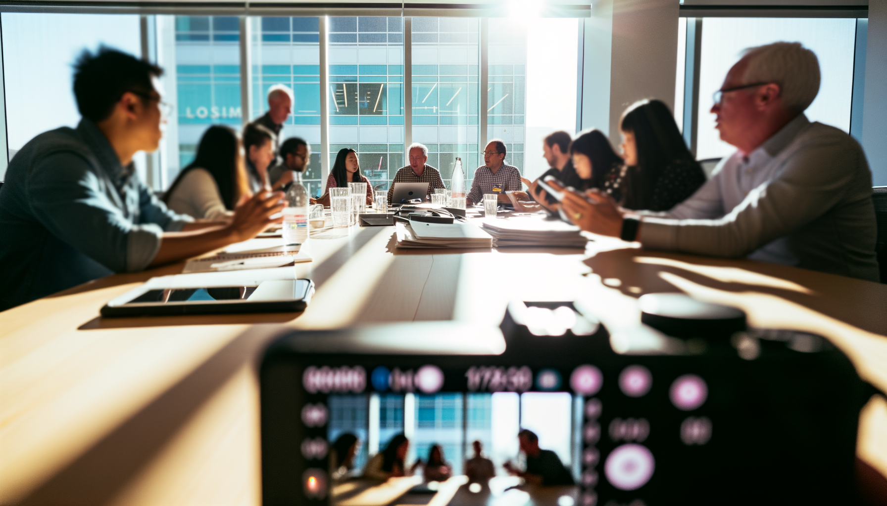 Diverse tech leaders engaged in discussion in modern conference room