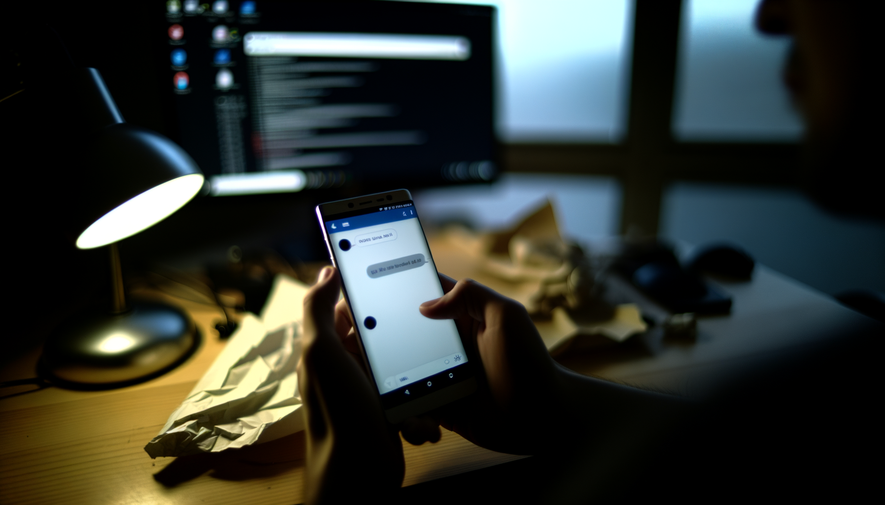 Person holding smartphone with blurred WhatsApp chat interface, showcasing Meta AI chatbot ban