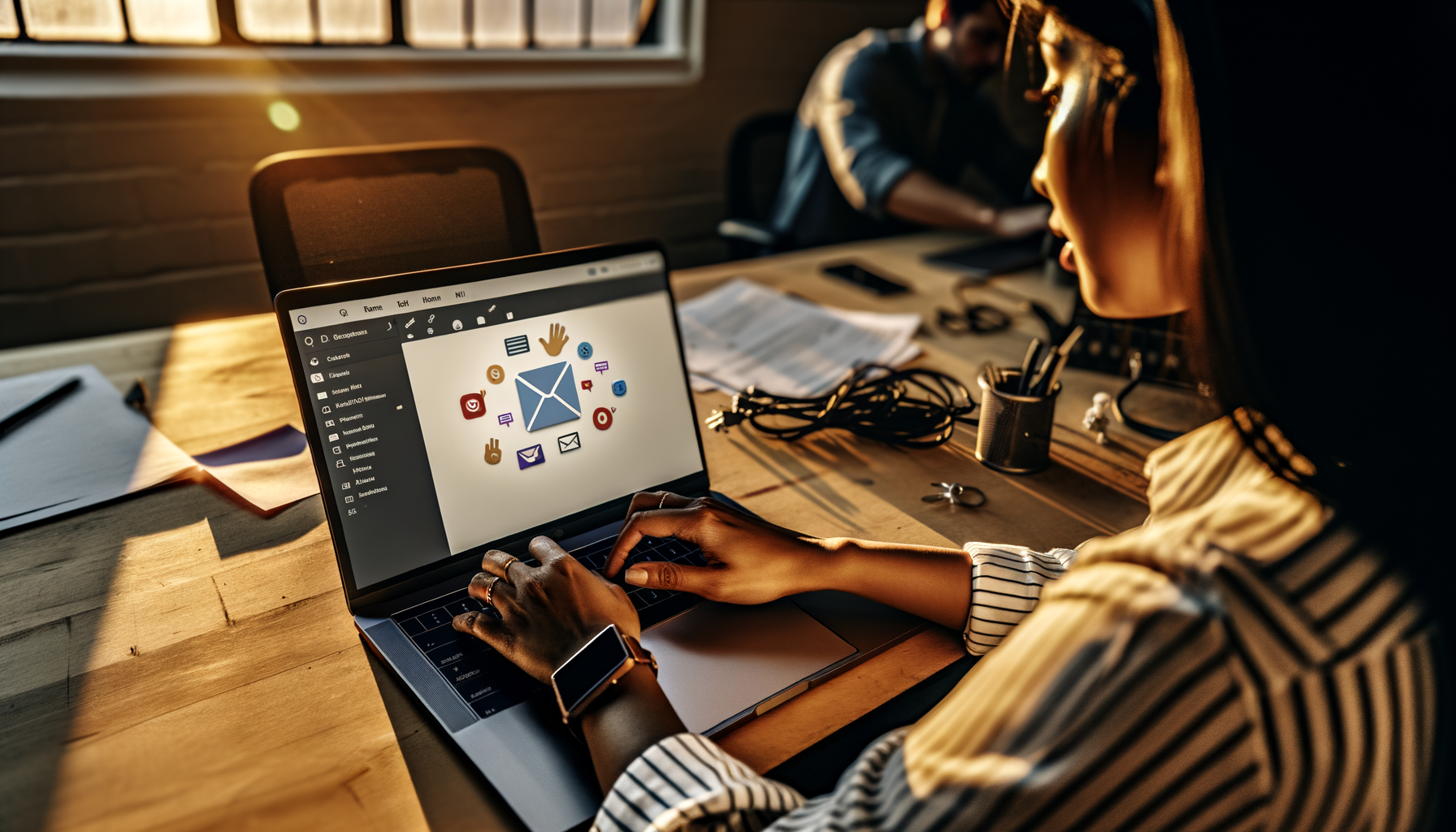 Person interacting with an email-based productivity assistant on laptop screen