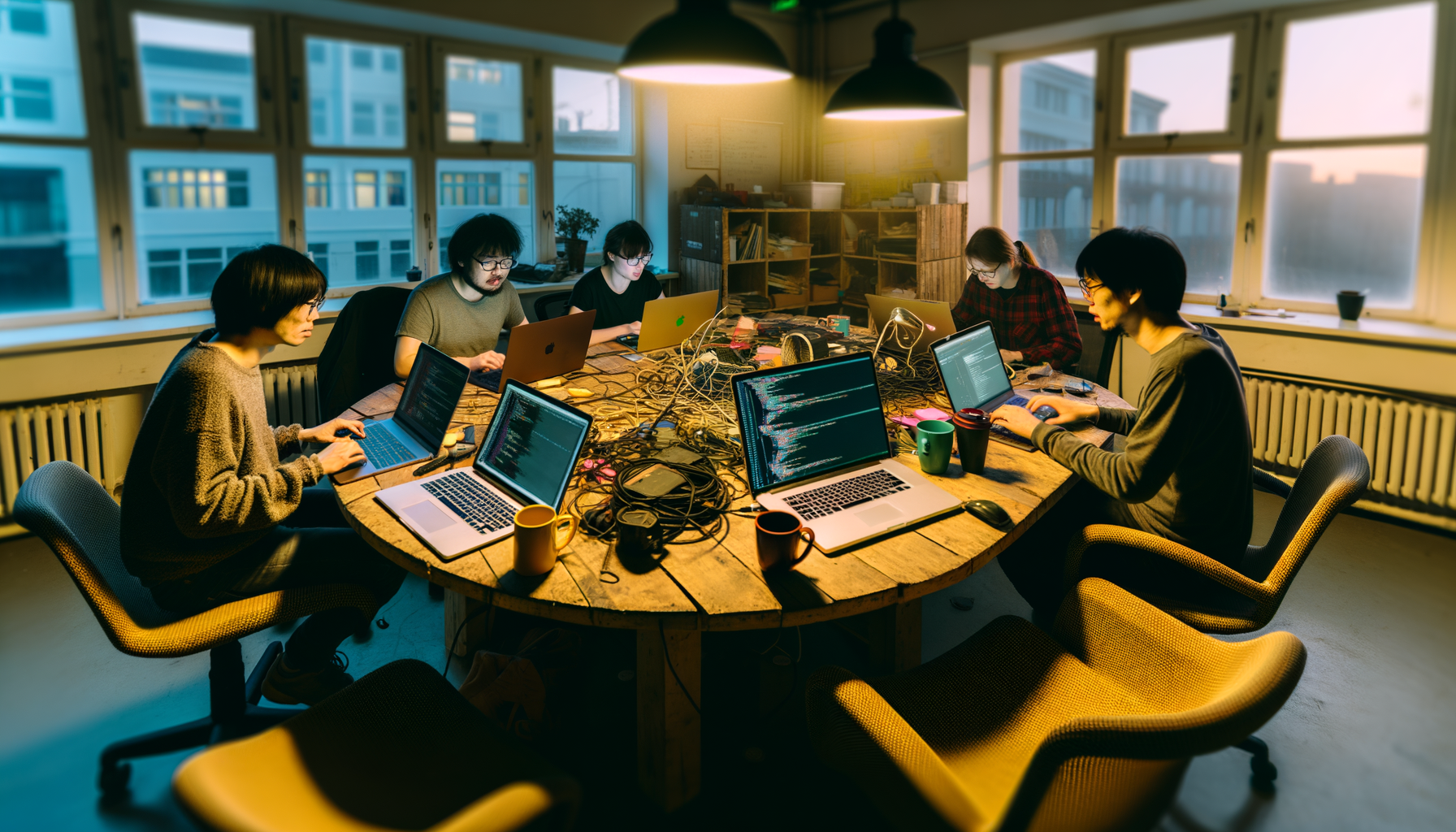 Impact of AI on global workforce shown in office environment during golden hour