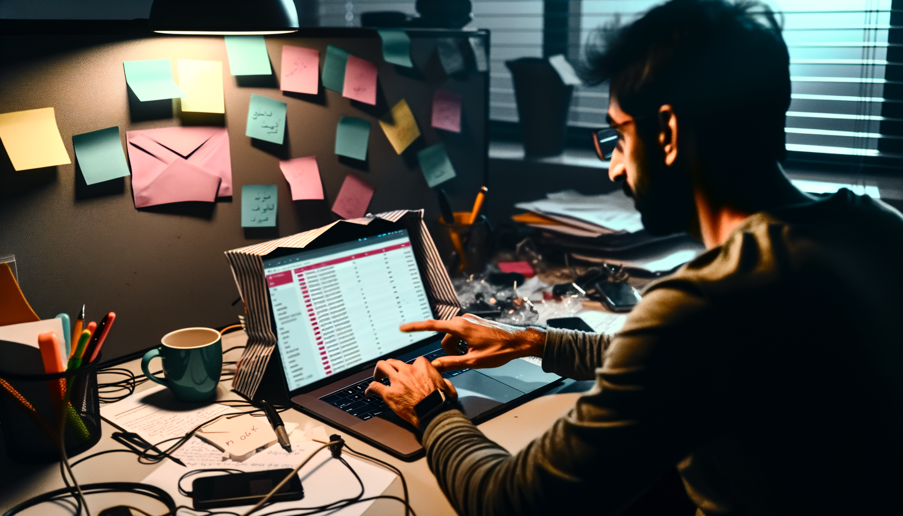 Person examining laptop screen with email alerts, ideal for Middle East tech users